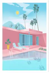 Affiche illustration villa palm springs piscine
