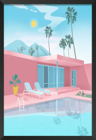 Affiche illustration villa palm springs piscine
