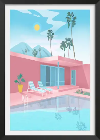 Affiche illustration villa palm springs piscine