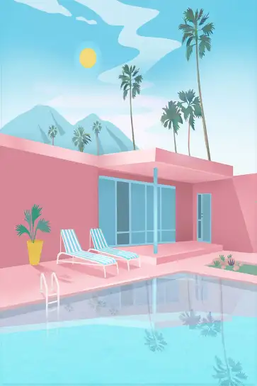 Affiche illustration villa palm springs piscine