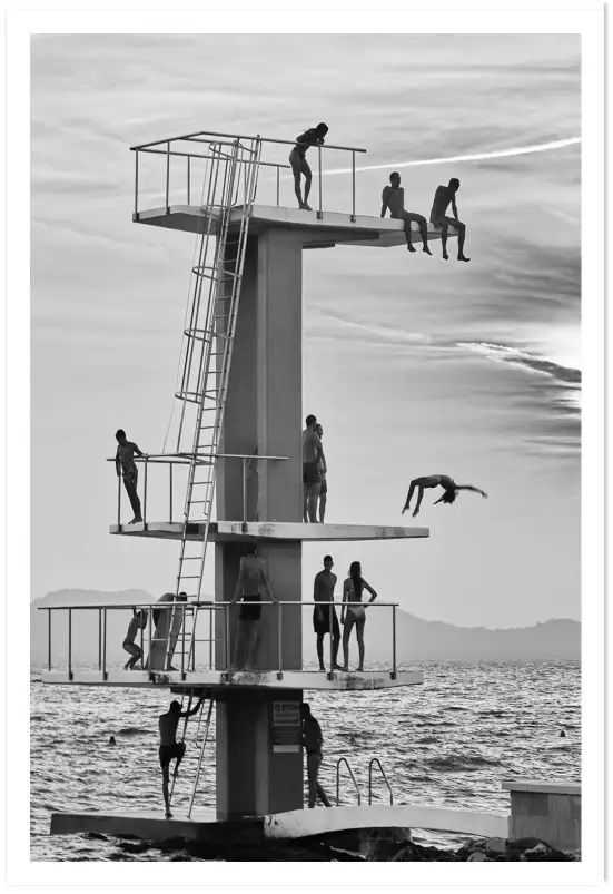 Affiche plongeoir en noir et blanc - Photographie de Zadar, Croatie