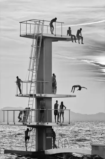 Affiche plongeoir en noir et blanc - Photographie de Zadar, Croatie