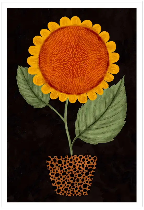 Affiche illustration fleur tournesol art naïf