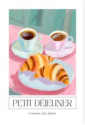 Affiche illustration café croissants petit déjeuner