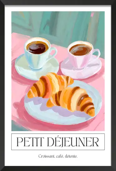 Affiche illustration café croissants petit déjeuner