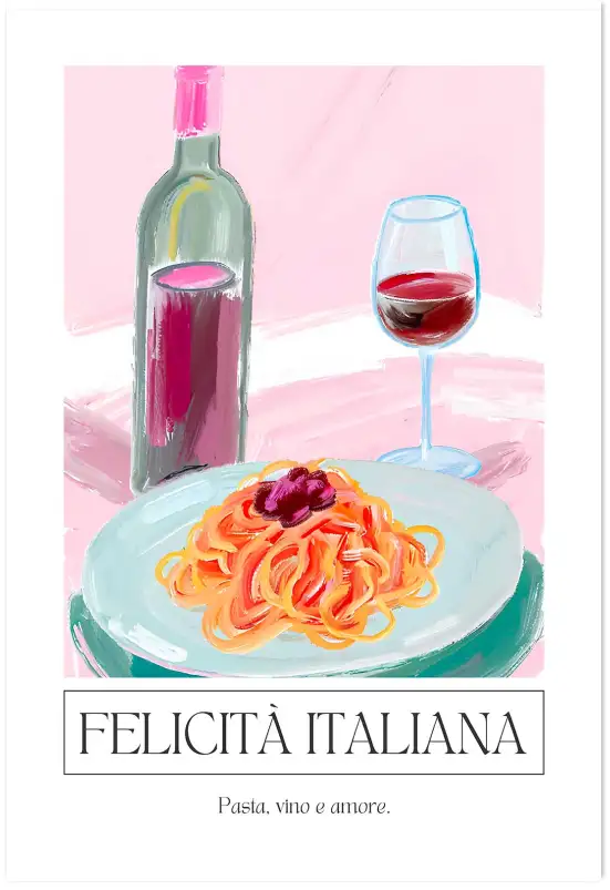 Affiche illustration cuisine italienne spaghettis