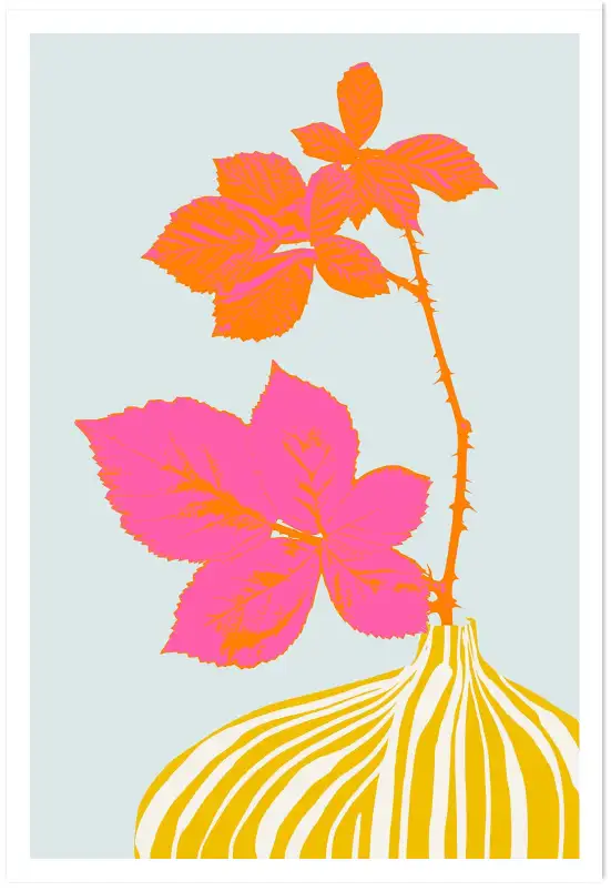 Affiche illustration botanique néon tige de ronce
