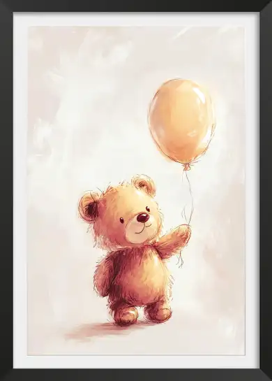 Affiche illustration enfantine ourson ballon