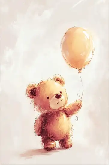 Affiche illustration enfantine ourson ballon
