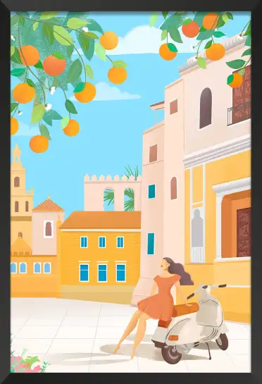Affiche illustration vespa orangers seville