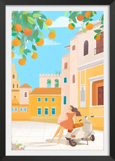 Affiche illustration vespa orangers seville