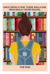 Affiche illustration fille bibliothèque livres