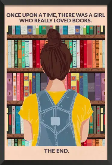 Affiche illustration fille bibliothèque livres