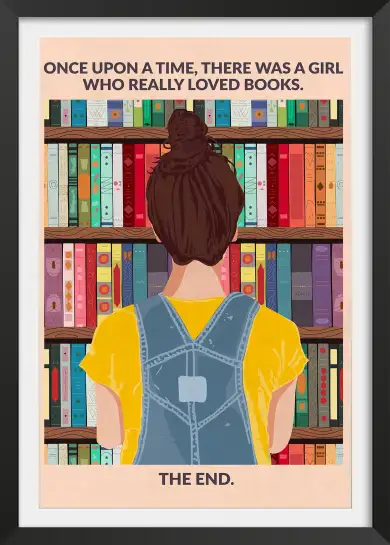 Affiche illustration fille bibliothèque livres
