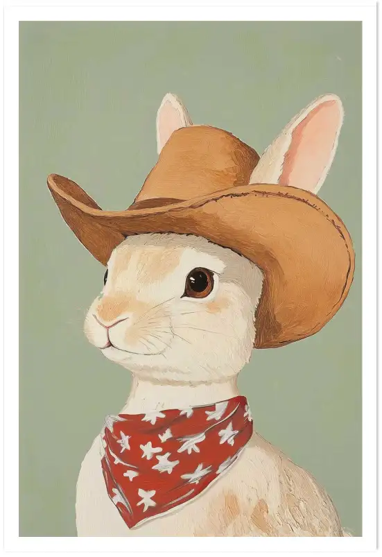 Affiche illustration lapin cowboy chapeau