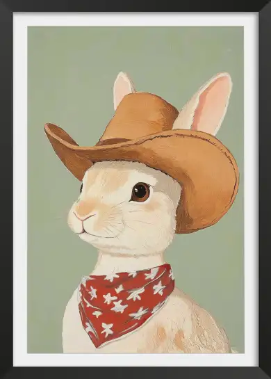 Affiche illustration lapin cowboy chapeau