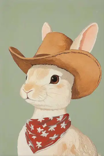 Affiche illustration lapin cowboy chapeau