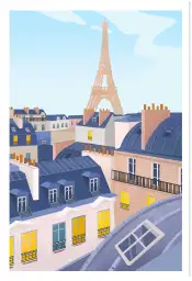 Affiche illustration toits de paris tour eiffel