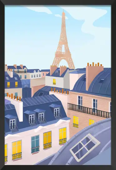 Affiche illustration toits de paris tour eiffel