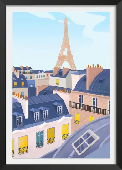 Affiche illustration toits de paris tour eiffel