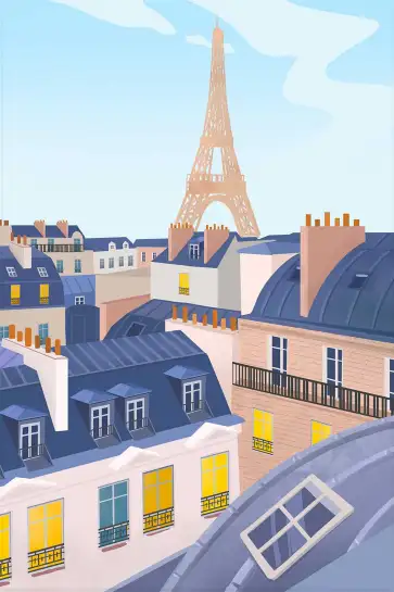 Affiche illustration toits de paris tour eiffel