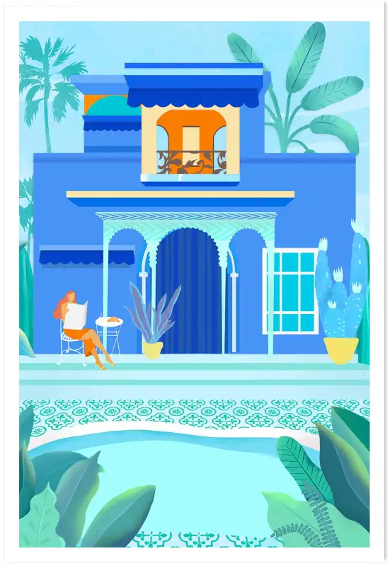 Affiche illustration villa majorelle piscine