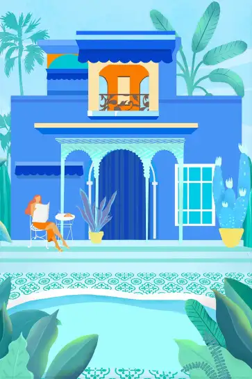 Affiche illustration villa majorelle piscine