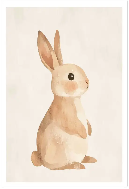 Affiche illustration lapin aquarelle beige
