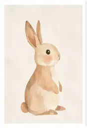 Affiche illustration lapin aquarelle beige