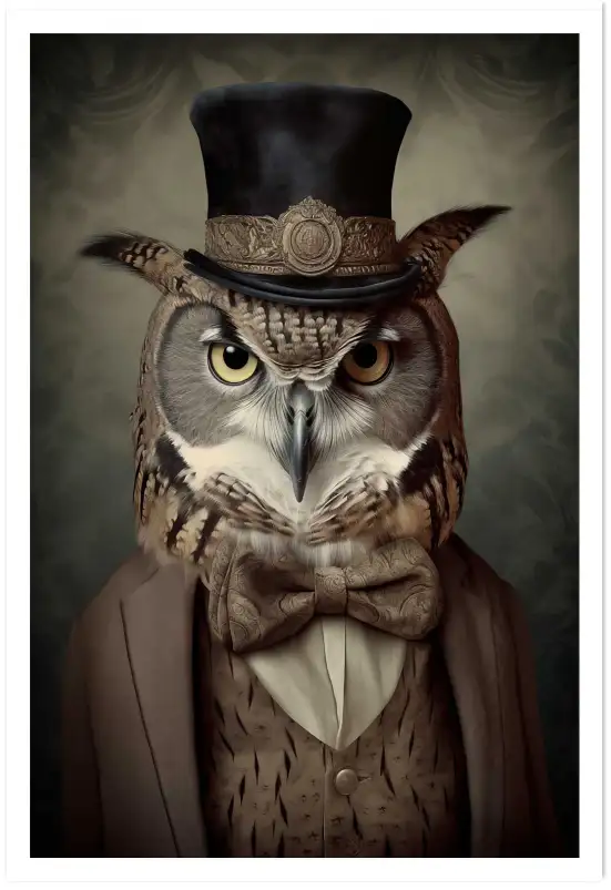 Affiche poster animalier vintage hibou