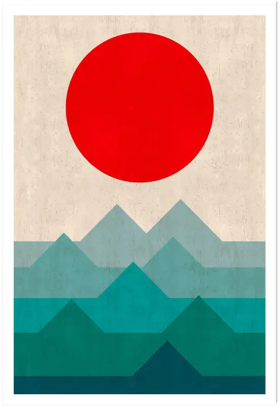 Affiche géométrique paysage bleu