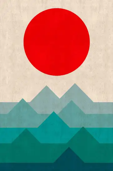 Affiche géométrique paysage bleu