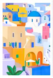 Affiche illustration façades santorin