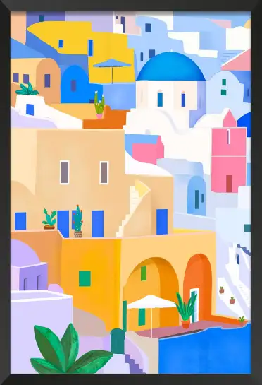 Affiche illustration façades santorin