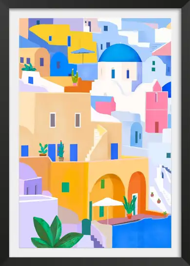 Affiche illustration façades santorin