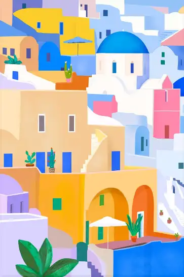 Affiche illustration façades santorin