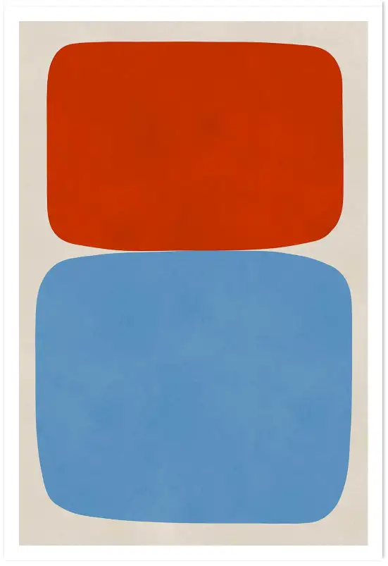 Affiche art abstrait formes rouge et bleu