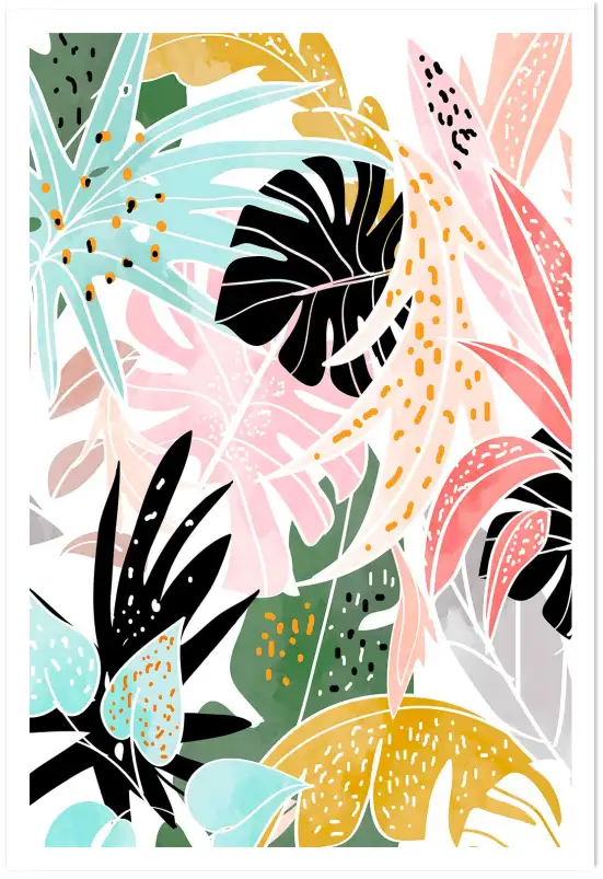 Affiche illustration feuillage jungle pastel