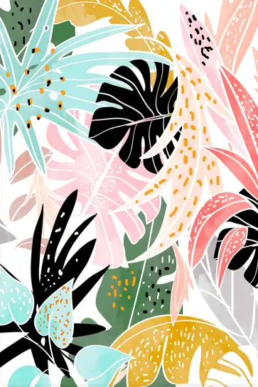 Affiche illustration feuillage jungle pastel