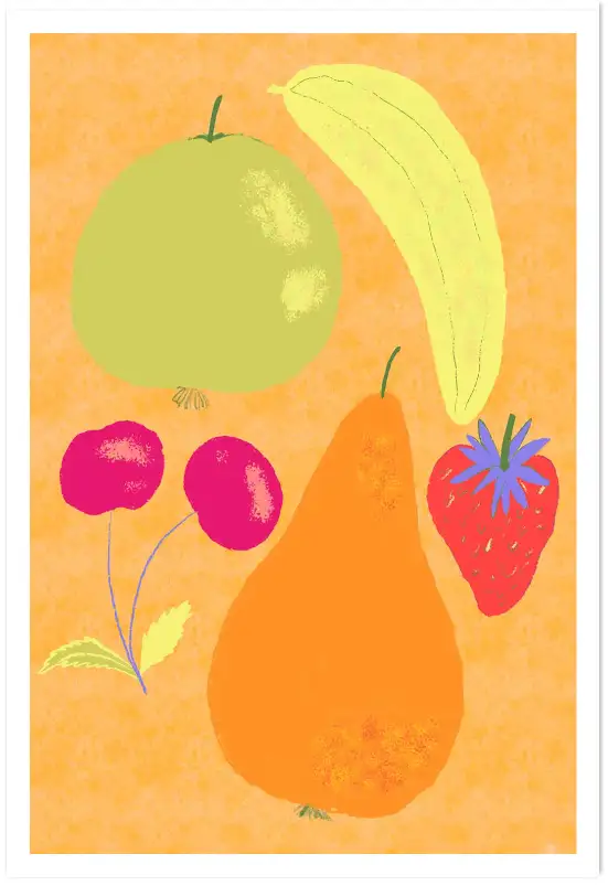 Affiche illustration fruits colorés naïf