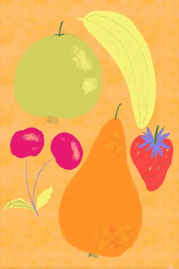 Affiche illustration fruits colorés naïf