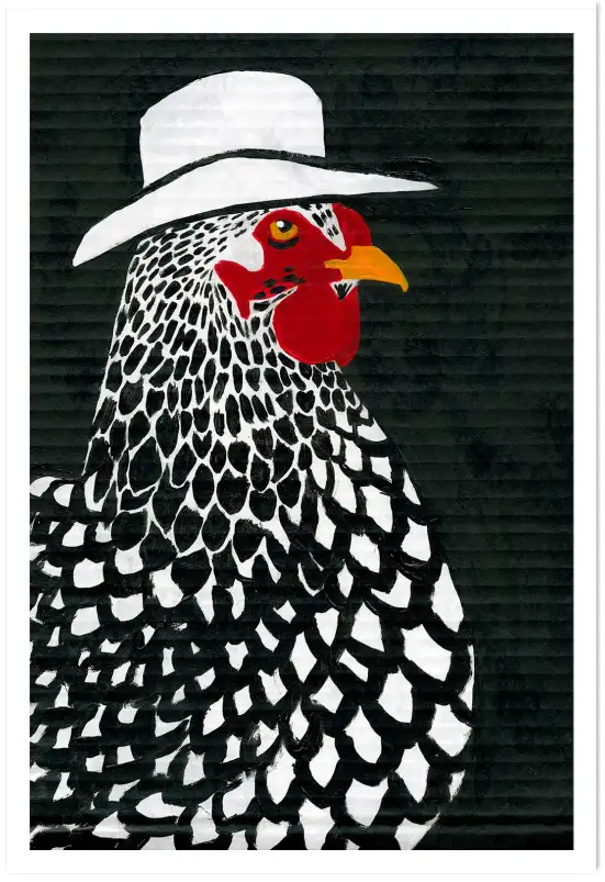 Affiche illustration poule avec chapeau