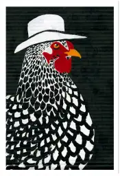 Affiche illustration poule avec chapeau