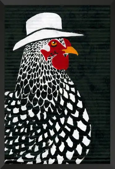 Affiche illustration poule avec chapeau