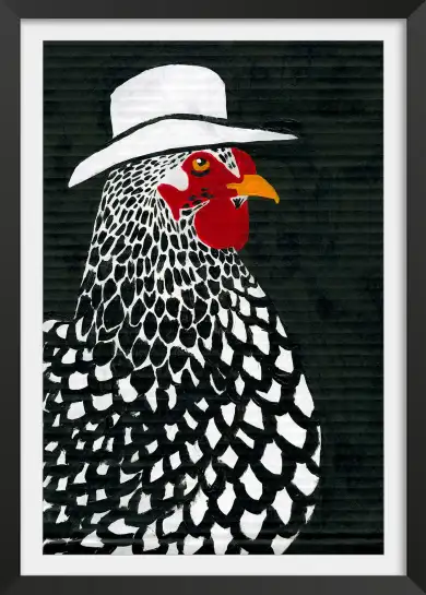 Affiche illustration poule avec chapeau