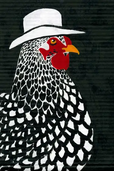 Affiche illustration poule avec chapeau