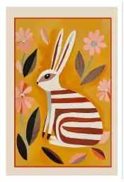 Affiche illustration lapin rayé fleurs