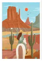 Affiche illustration cavaliere desert canyon