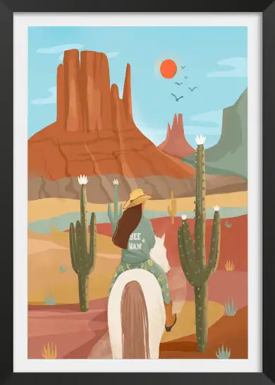 Affiche illustration cavaliere desert canyon