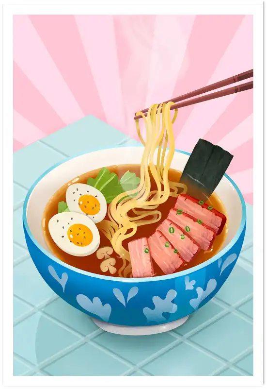 Affiche illustration ramen japonais bol